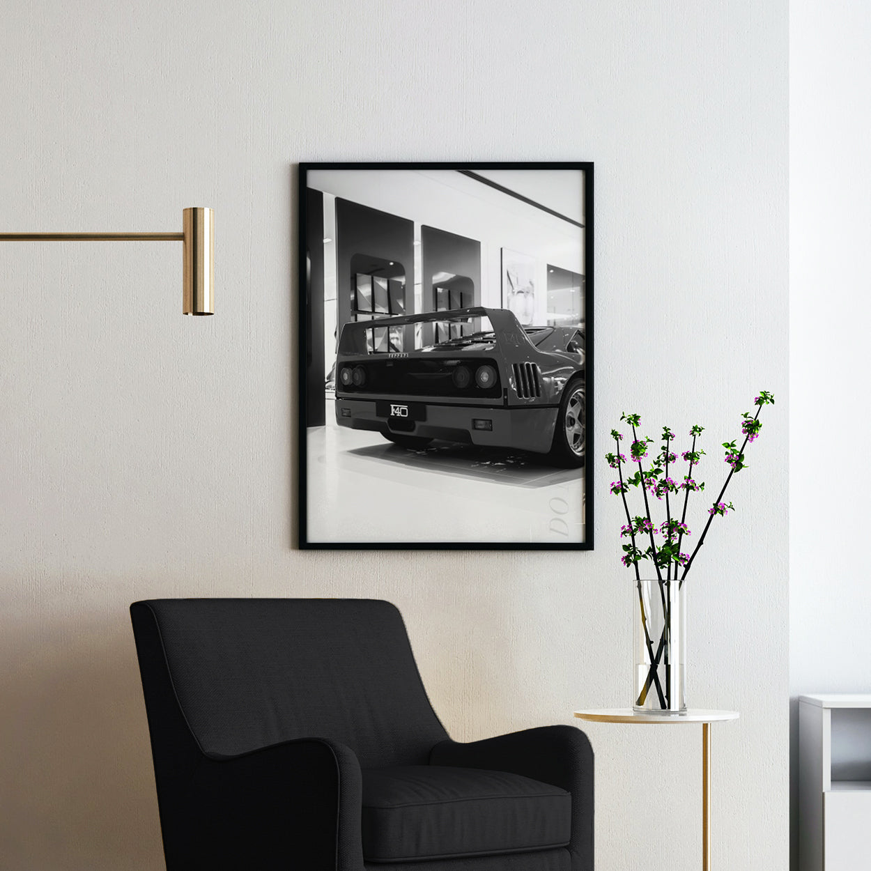 Ferrari F40 Rear View in Black & White