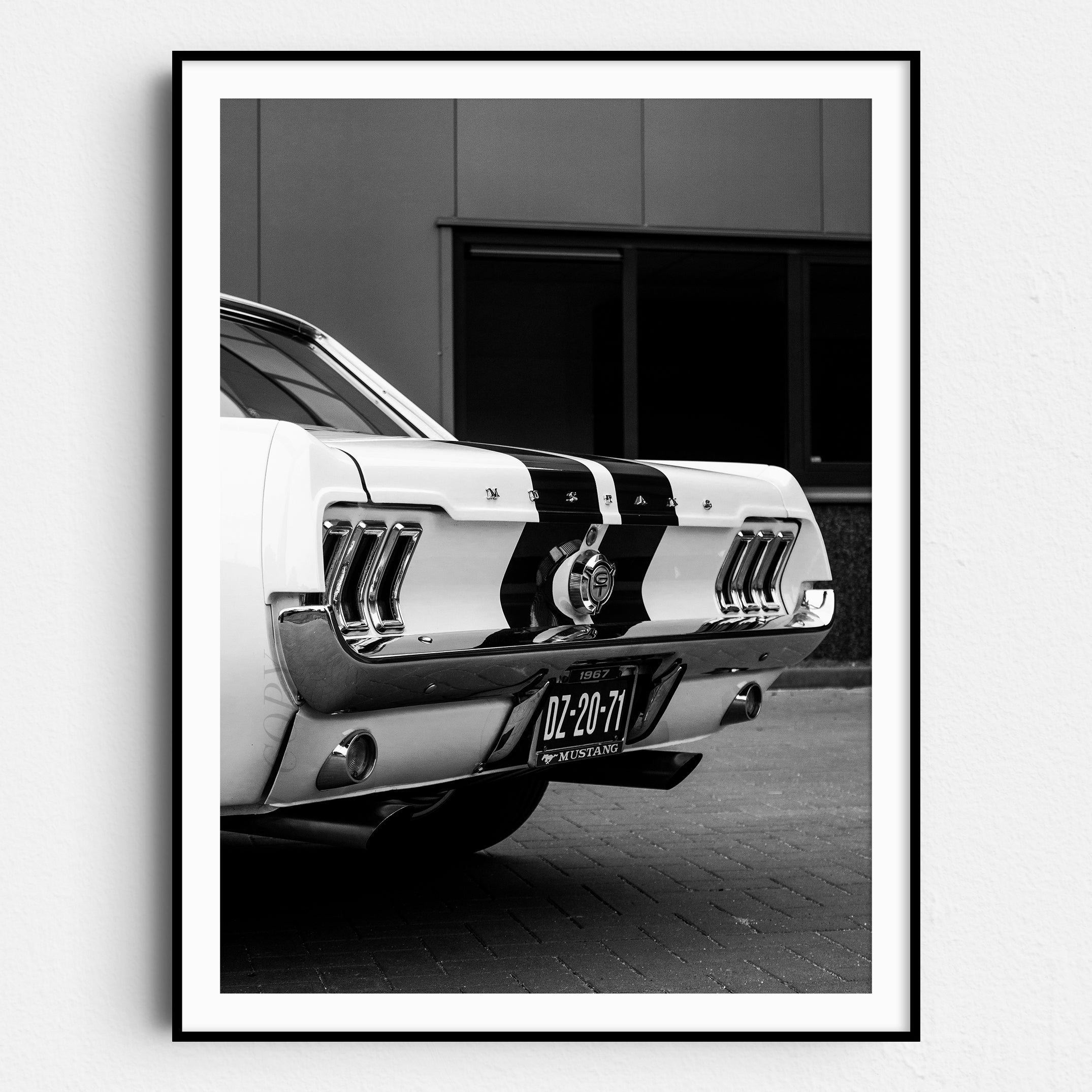 Ford Mustang with Stripes in Black & White