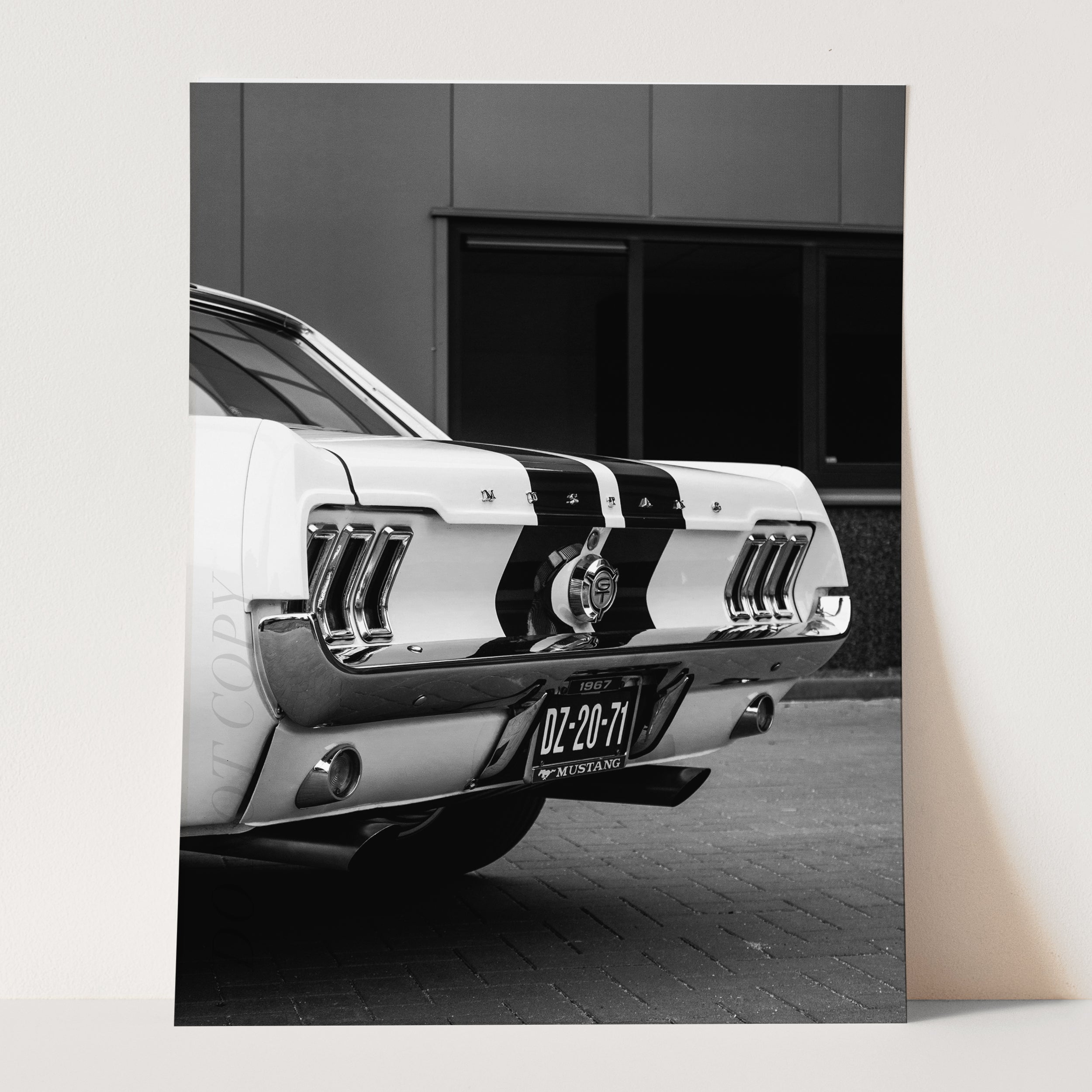 Ford Mustang with Stripes in Black & White